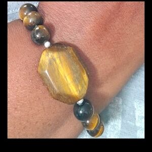 Tiger's Eye Beaded Stretch Bracelet Sterling Silver